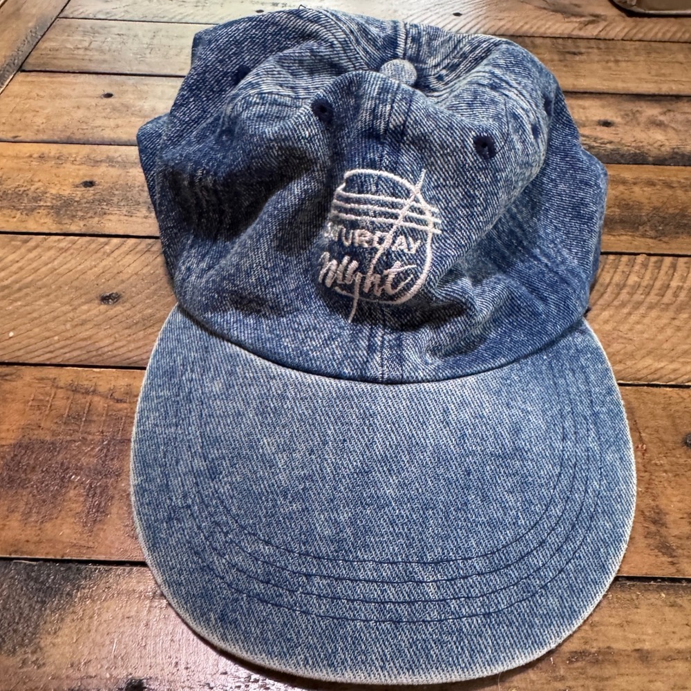 Nissin Saturday Night Cup Noodle Hat Mens OS Blue Acid Wash Denim Baseball Cap